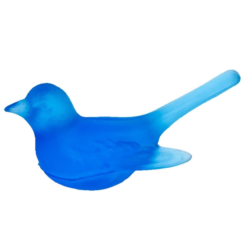 Vintage Mosser Satin Blue Glass Bird Figurine Paperweight READ Chip Beak